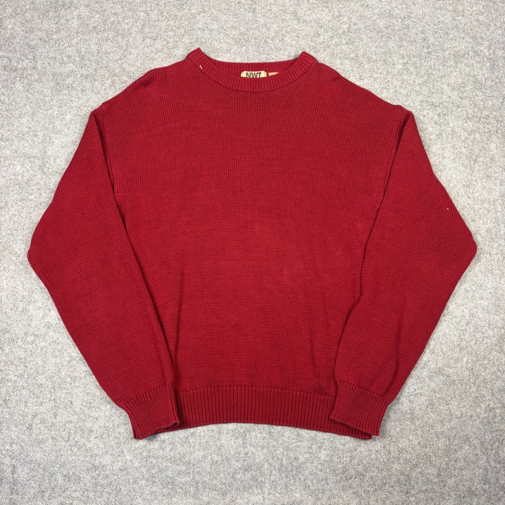 Northwest Territory NWT Naturals Mens Red Cotton Knit Crewneck Sweater Large